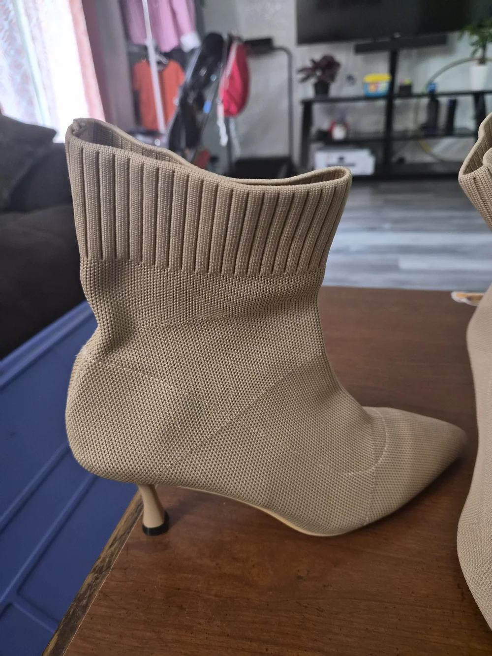 SHEIN Nude Pointed Toe Sock Booties